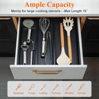 Bamboo Kitchen Tool Drawer Organizer Storage Black Cutlery Tray Expandable - Image 3