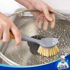 MR.SIGA Dish Brush with Bamboo Handle Built-in Scraper, Scrub Brush - Image 3