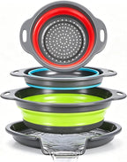Collapsible Colander Set with Oversized Draining Tray | 3-Pack Foldable Kitchen by CLUREN