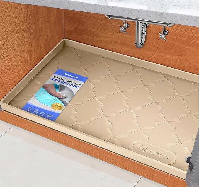 SIKADEER 37" x 22" Under Sink Mat Waterproof, Silicone Mat Kitchen Drawer Shelf by SIKADEER