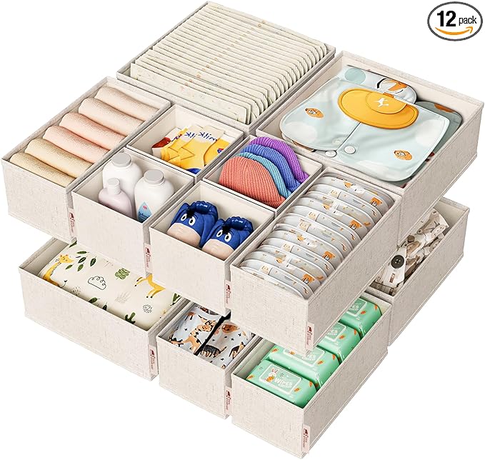 Cotton Linen Drawer Organizer for Baby Clothes, Premium Foldable Storage Bins by ZenStorage