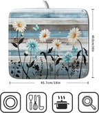 Blue White Daisy Floral Dish Drying Mat - Image 2