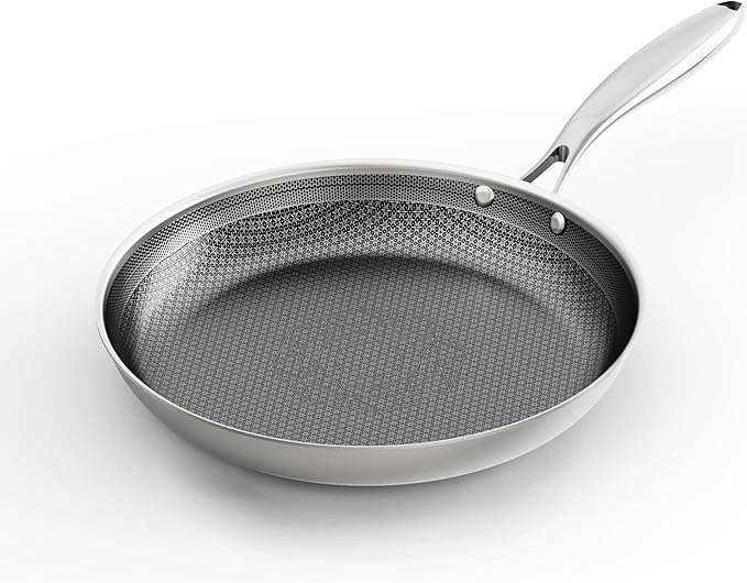 COOKER KING 12-Inch Stainless Steel Pan, Hybrid Nonstick Frying Pan, 3-Ply Clad by cookerking