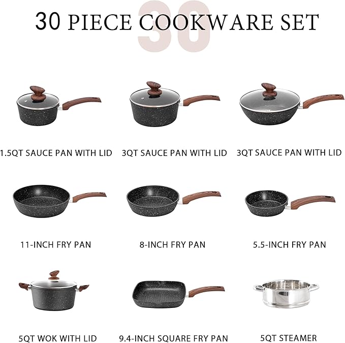 MAISON ARTS Pots and Pans Set Non Stick, 30 Piece Kitchen Cookware & Bakeware - Image 5