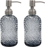 16 oz Diamond Pattern Glass Soap Dispenser, Kitchen and Bathroom Refillable by SDlumeiy