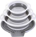 Collapsible Colander Set with Oversized Draining Tray | 3-Pack Foldable Kitchen by CLUREN