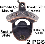 Vintage Copper Bottle Cap Opener Wall Mount, Retro Beer Bottle Opener - Image 2