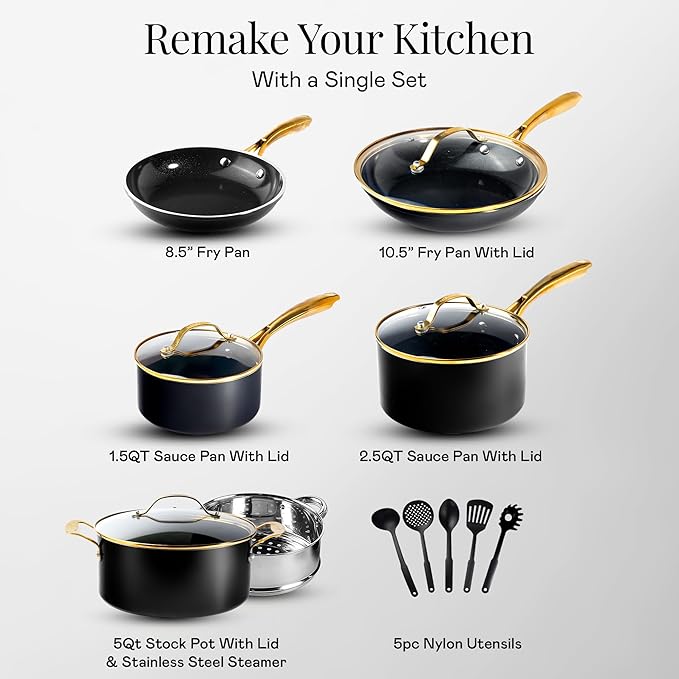 Gotham Steel 15 Pc Ceramic Cookware Set Nonstick, Ceramic Pots and Pans Set Non - Image 2