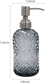 16 oz Diamond Pattern Glass Soap Dispenser, Kitchen and Bathroom Refillable - Image 3