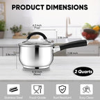 E-far 2 Quart Saucepan with Lid, Tri-Ply Base Stainless Steel Small Sauce Pan - Image 2