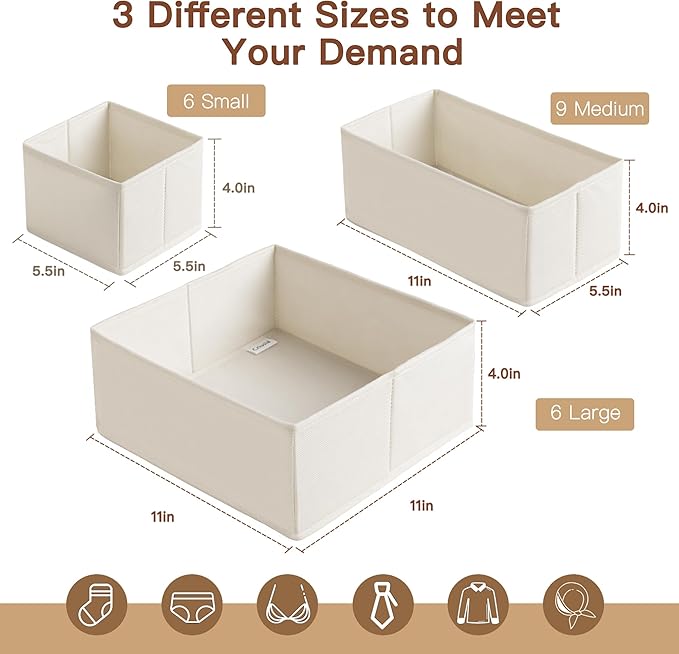 Criusia Drawer Organizer Clothes, 21 Pack Dresser Organizer - Image 3
