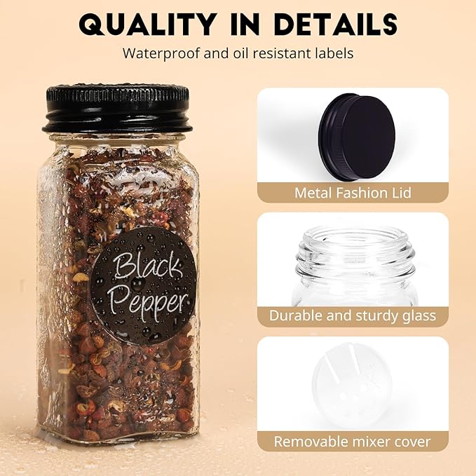 6Pcs Spice Jars with Label, 4oz Empty Square Seasoning Containers, Spice Jars - Image 3