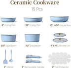 CAROTE 15Pcs Ceramic Cookware Set, Pots and Pans Set Non Stick, Kitchen Cooking - Image 2