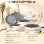 Ammeloo 15-Piece Ribbed Ceramic Cookware Set, Pots and Pans Set Non Stick - Image 9