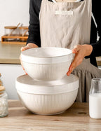 Ceramic Large Glazed White Stripe Mixing Bowls - Image 7