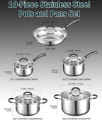 Cook N Home Stainless Steel Cookware Sets 10-Piece, Pots and Pans Kitchen - Image 2