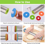 Rolling Pin with Thickness Rings and Red Silicone Baking Mat, Adjustable - Image 4