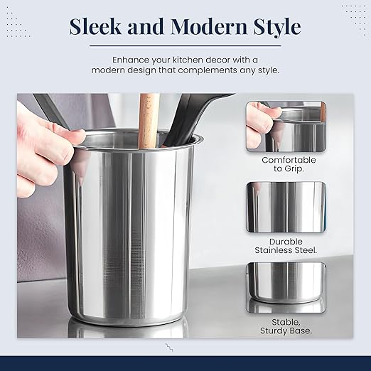 OCS Parts 6.75-Inch Kitchen Utensil Holders | Set of 3 | Stainless Steel - Image 5