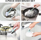 Dish Brush with Handle, Kitchen Dish Scrub Brush Set, 4-Piece Kitchen Cleaning - Image 7