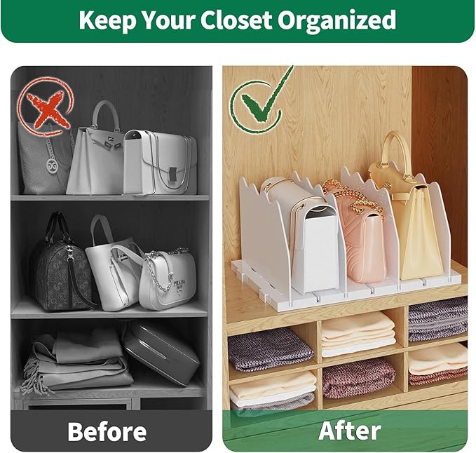 SPACEKEEPER Shelf Divider for Closet, 2 Pack Adjustable Purse Organizers - Image 5