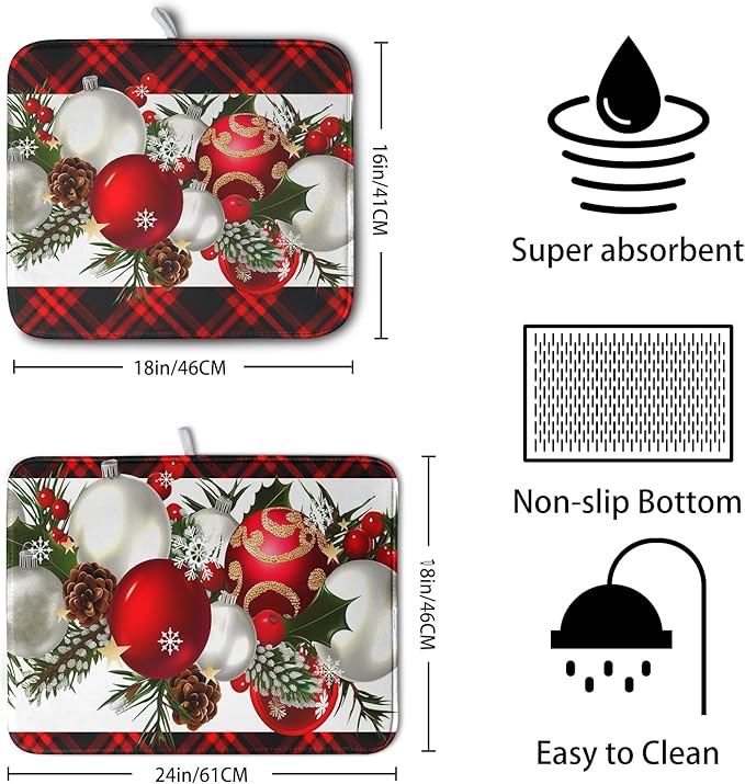 Christmas Red Buffalo Plaid Dish Drying Mat - Image 2