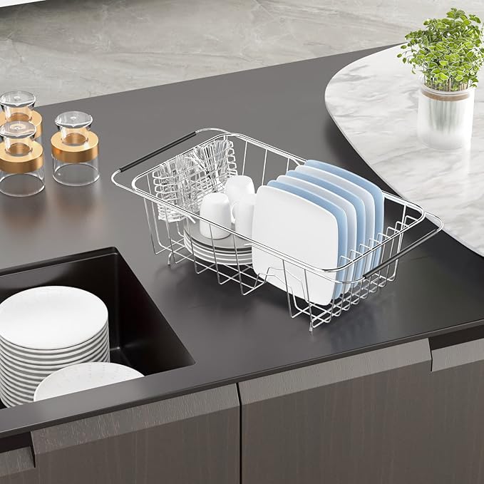 JAQ Over Sink Dish Drying Rack for Small Sink, Compact Expandable 14.25"–22.44" - Image 5