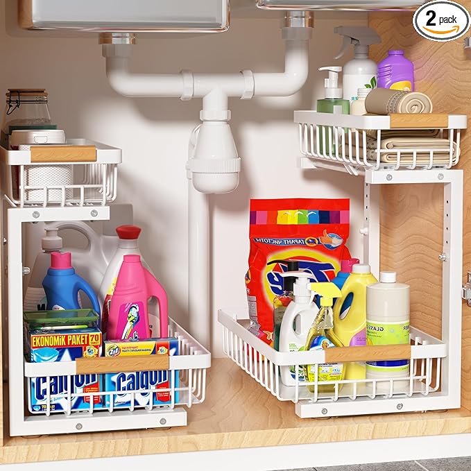 Liuoud Under Sink Organizer 2 Pack, 2 Tier Slide Out Large Capacity Height by Liuoud
