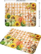 Autumn Maple Leaf Orange White Check Plaids Dish Drying Mat - Image 2