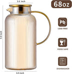 Buaic Glass Pitcher with Lid, 68 oz/ 2 Liter Amber Classic Vertical Stripes - Image 2