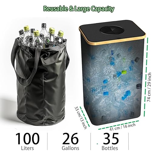 Recycling Bin for Kitchen Indoor Home, Large 26 Gallon 100L Recycle Bin - Image 4