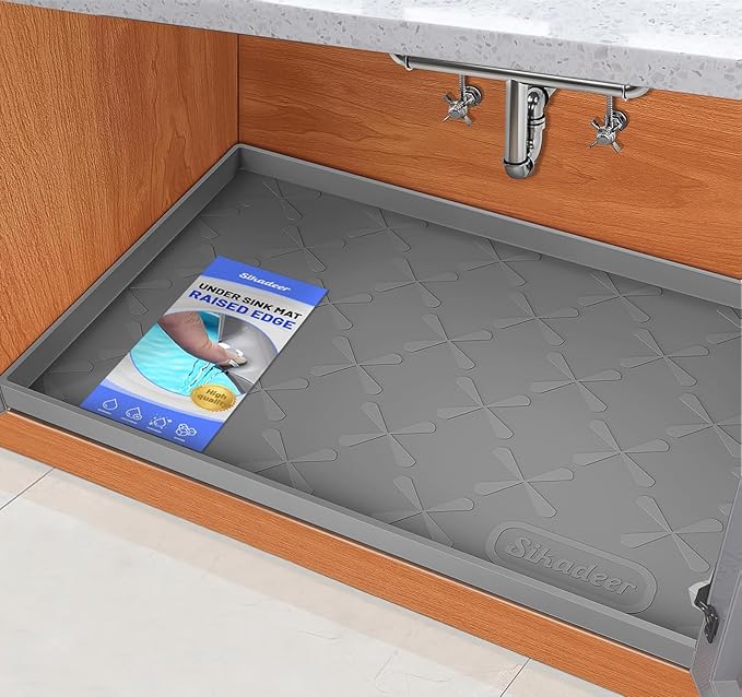 SIKADEER 37" x 22" Under Sink Mat Waterproof, Silicone Mat Kitchen Drawer Shelf by SIKADEER