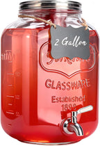 2 Gallon Glass Drink Dispenser For Parties, Beverage Dispenser, Lemonade by RuileMei