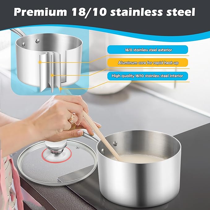 E-far 2-Quart Saucepan, Tri-Ply Stainless Steel Sauce Pan - Image 4