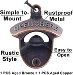 Rustic Wall Mount Bottle Opener Antique Copper, Old Fashion Post Mounted Beer - Image 2