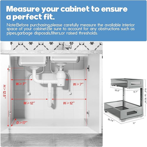 1 Pack-11.4"-16.14" H Under Sink Storage Organizer, Large 2-Tier Elegant Mesh - Image 2