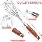 Stainless Steel Wire Whisk for Cooking- Wooden Handle Kitchen Multi Function - Image 2