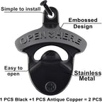 Old Fashion Bottle Opener Wall Mounted Stainless OPEN HERE Black Screw in Wall - Image 2
