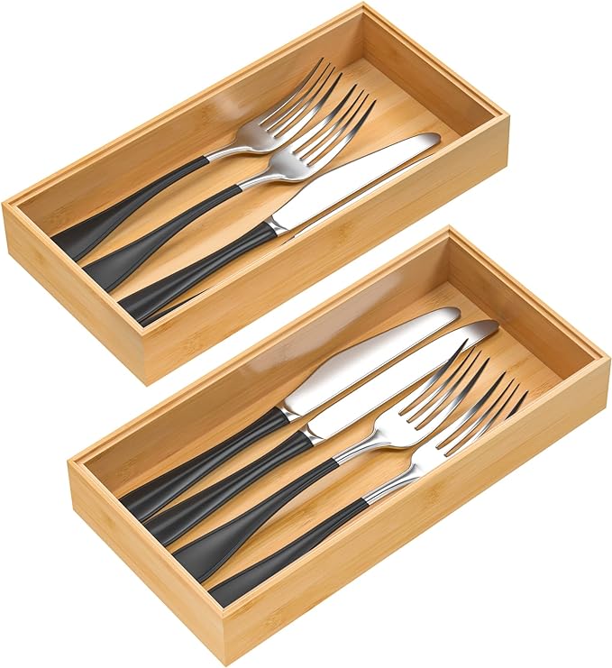 VeyFey Silverware Tray for Drawer, Stackable Kitchen Bamboo Drawer Organizer by VeyFey