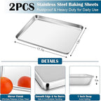 E-far Baking Sheet with Wire Rack, Large Stainless Steel Cookie Sheets Pan & - Image 2