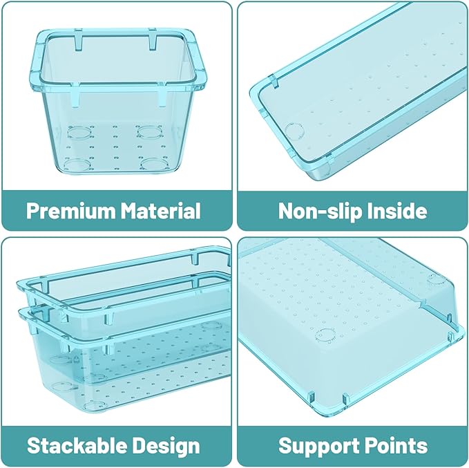 WOWBOX 16 PCS Plastic Drawer Organizer Set, 4 Sizes Desk Drawer Organization - Image 2