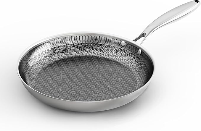 COOKER KING 8-Inch Stainless Steel Pan, Hybrid Nonstick Frying Pan, 3-Ply Clad by cookerking