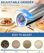 CIRCLE JOY Gravity Electric Salt and Pepper Grinder Set Stainless Steel - Image 3