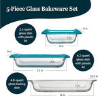 Libbey Baker’s Premium 5 Piece Glass Baking Dish Set, Stackable Casserole Dish - Image 3