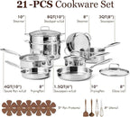 CAROTE 21pcs Tri-Ply Stainless Steel Cookware Set, Pots and Pans Set, Non Toxic - Image 2