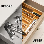 2-Piece Bamboo Silverware Organizer, Expandable Kitchen Drawer Organizer - Image 4