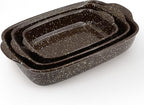 3-Pack Deep Rectangular Ceramic Baking Dishes, Heavy-Duty Oven-Safe Stoneware by Krokori