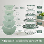 WhiteRhino Glass Bowls with Lids Set of 5（4.68QT, Glass Mxing Bowls with Lids - Image 2