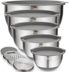 Wildone Mixing Bowls with Airtight Lids Set, with Grater Attachments & Non-Slip by Wildone