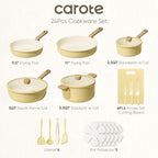 CAROTE 24pcs Ceramic Cookware Set, Pots and Pans Non Stick Kitchen Cookware Sets - Image 2