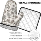 Vintage Flowers Oven Mitts and Pot Holders Sets Boho Kitchen Gloves White Grey - Image 4